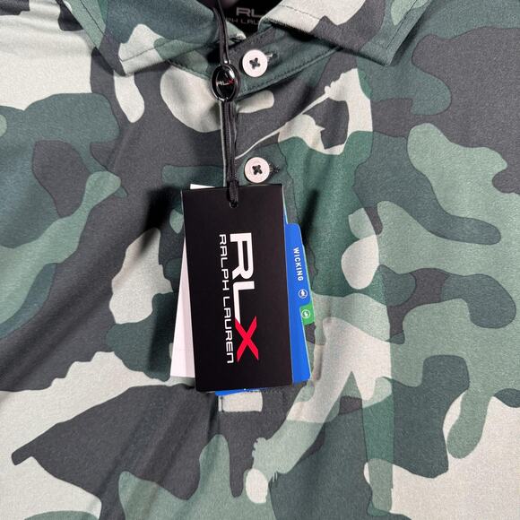 RLX Ralph Lauren Polo Shirt Mens Medium Green Camo Golf Wicking Stretch Tech - Picture 4 of 13